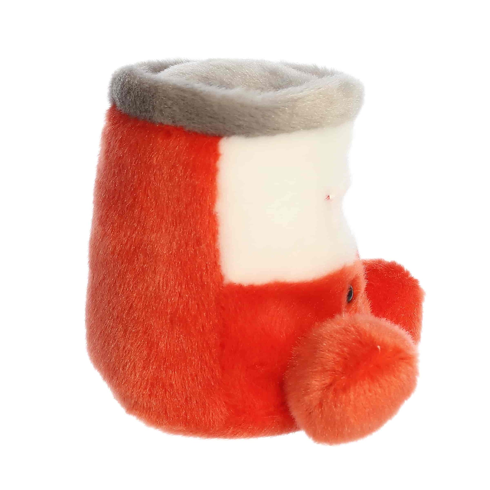 Side view of Palm Pals Andy Tomato Soup Can 5-inch plush soft toy