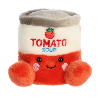 Palm Pals Andy Tomato Soup Can 5-inch plush soft toy, a red and white soup can with a happy face.