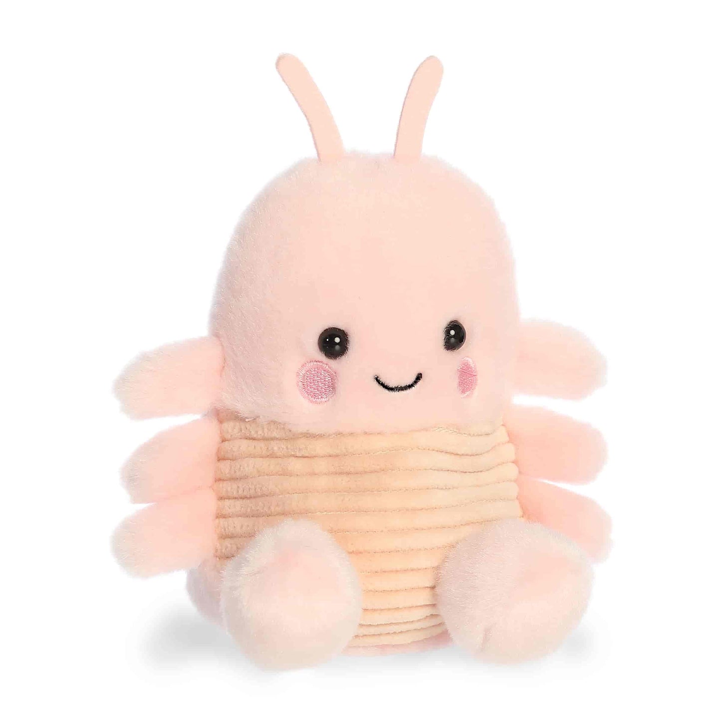 Angled view of Palm Pals Augustin Shrimp 5-inch plush soft toy