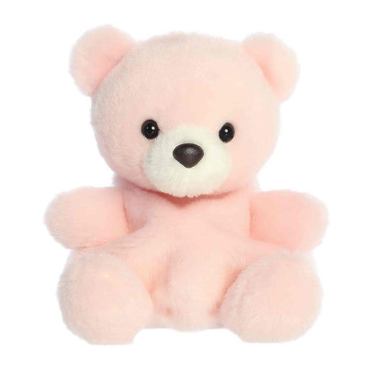 Palm Pals Bailey Baby Bear 5-inch plush soft toy, a pastel pink bear with a white snout and a sweet expression.