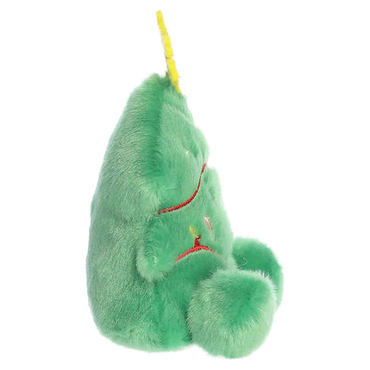 Palm Pals Balsam Christmas Tree 4-inch green plush featuring a yellow embroidered snowflake topper and red string lights.