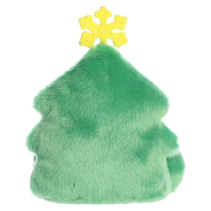 Palm Pals Balsam Christmas Tree 4-inch green plush featuring a yellow embroidered snowflake topper and red string lights.