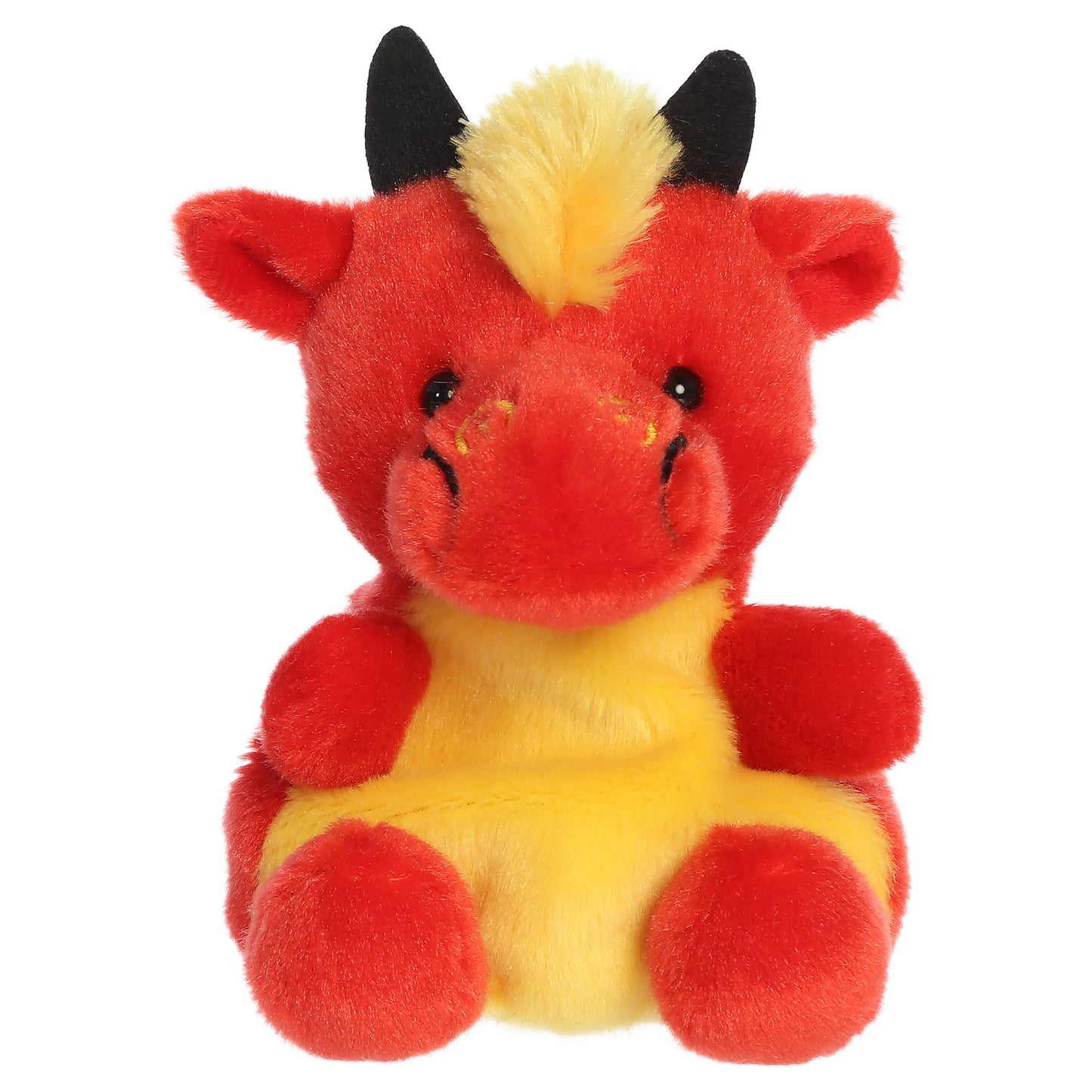 Palm Pals Bruce Chinese Dragon mythical plush toy with bold red and golden-yellow coloring and black horns