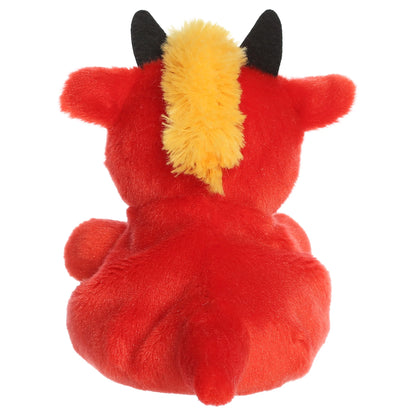 Palm Pals Bruce Chinese Dragon mythical plush toy with bold red and golden-yellow coloring and black horns