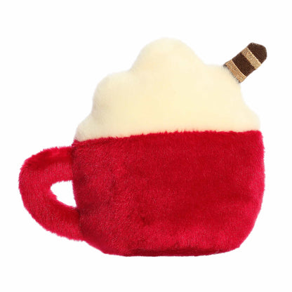 Palm Pals Cassia Hot Cocoa 5-inch plush featuring a red mug with zigzag pattern, whipped cream topping, chocolate sprinkles, and rosy cheeks.