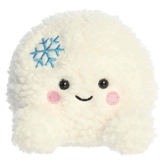 Palm Pals Chuck Snowball 4.5-inch white sherpa plush with an embroidered blue snowflake on his head and pink cheeks.