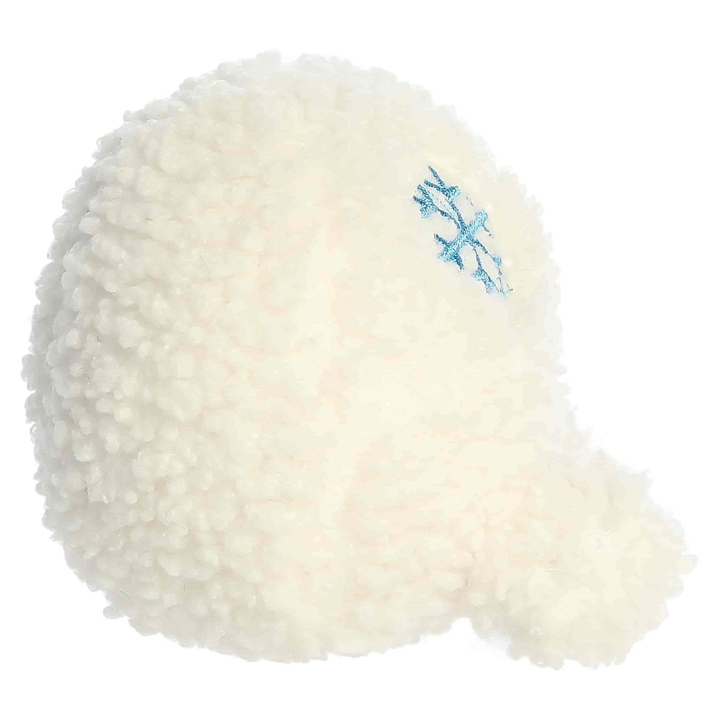 Palm Pals Chuck Snowball 4.5-inch white sherpa plush with an embroidered blue snowflake on his head and pink cheeks.