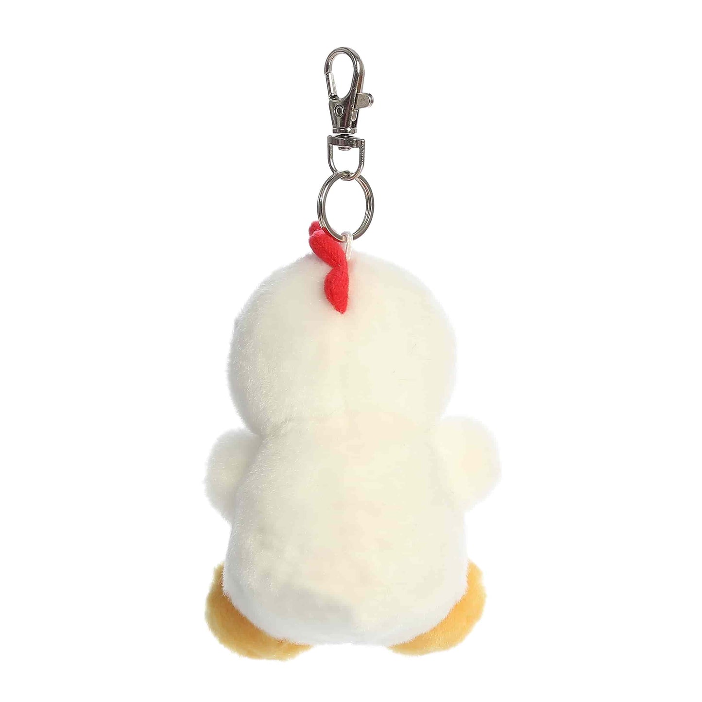 Back view of Palm Pals Cooper Chicken, a 4-inch white plush clip.