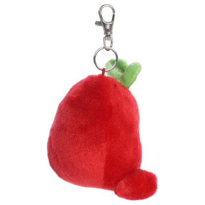 Palm Pals Cordial Cherry clip-on keychain plush toy with a green leaf stem and metal clip.