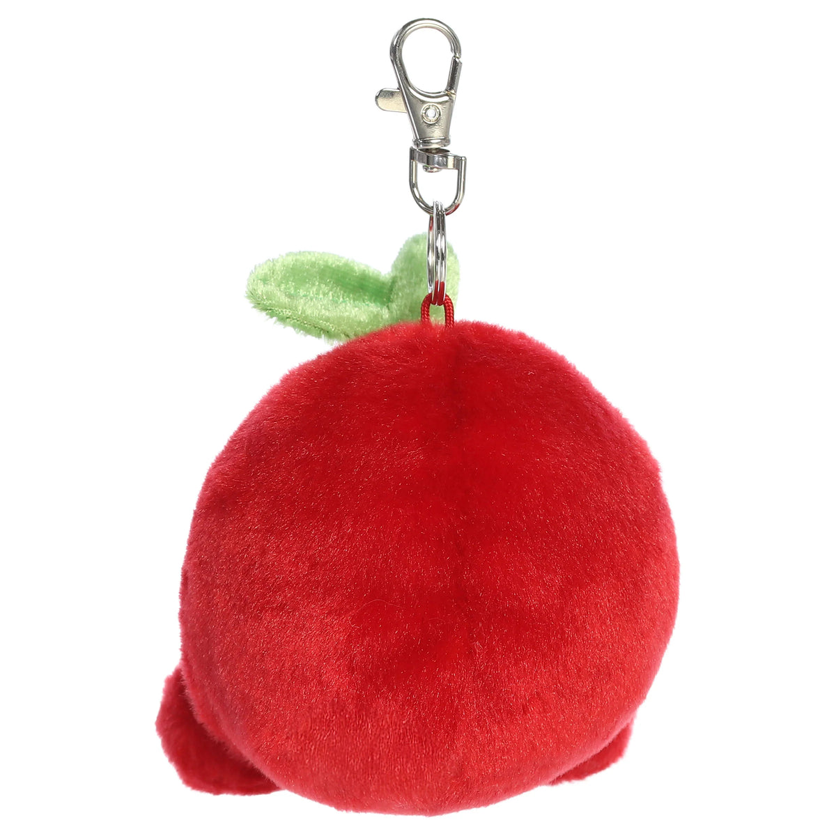 Palm Pals Cordial Cherry clip-on keychain plush toy with a green leaf stem and metal clip.