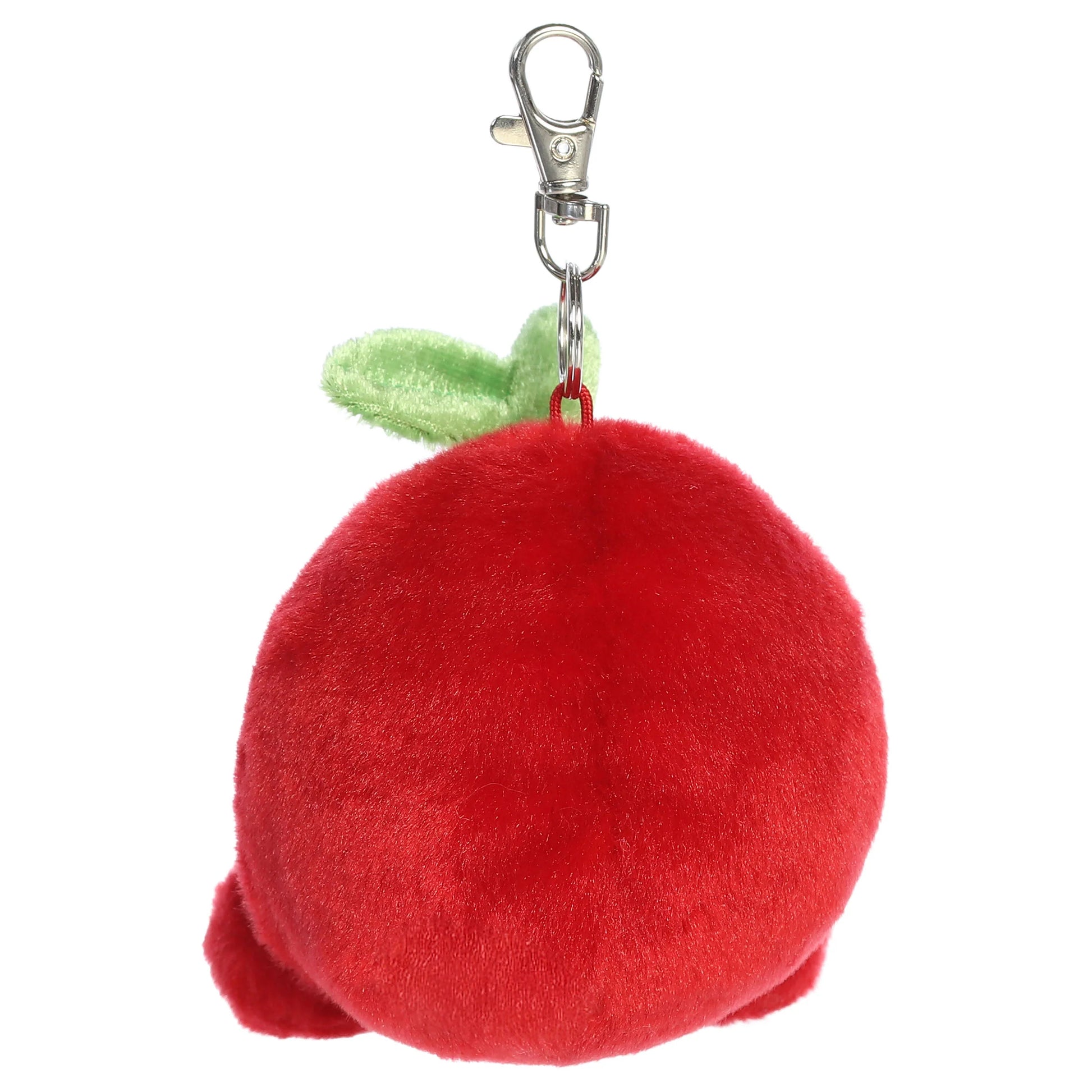 Palm Pals Cordial Cherry clip-on keychain plush toy with a green leaf stem and metal clip.