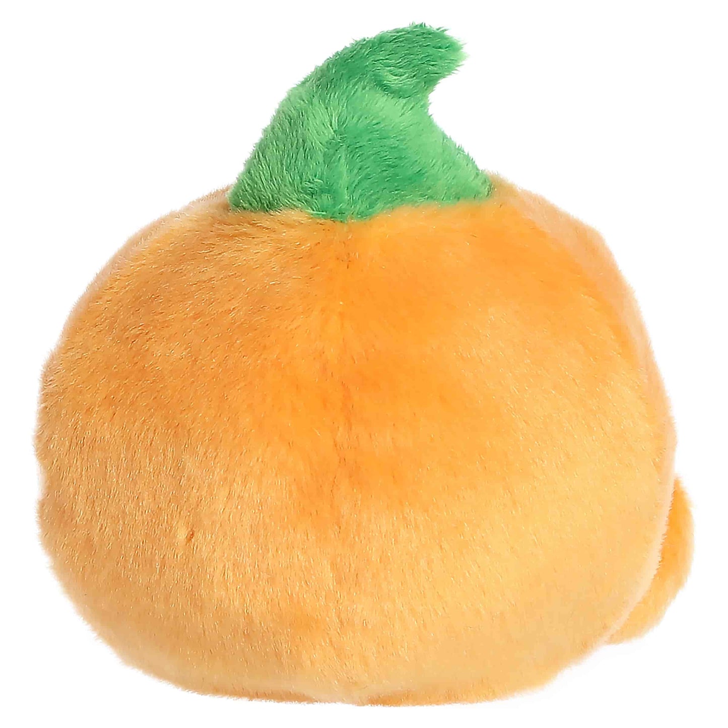 Palm Pals Craven Jack O' Lantern 4-inch plush pumpkin showing a stitched smile, embroidered pink cheeks, and a green stem.