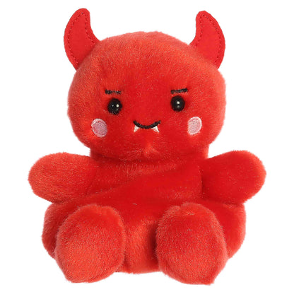 Palm Pals Damien Devil 4.5-inch bright red plush with small red horns, embroidered mouth with fangs, and pink cheeks.