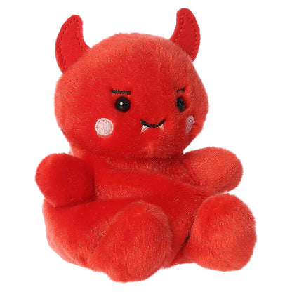 Palm Pals Damien Devil 4.5-inch bright red plush with small red horns, embroidered mouth with fangs, and pink cheeks.