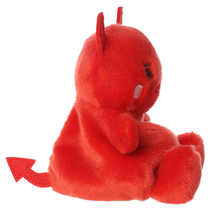 Palm Pals Damien Devil 4.5-inch bright red plush with small red horns, embroidered mouth with fangs, and pink cheeks.