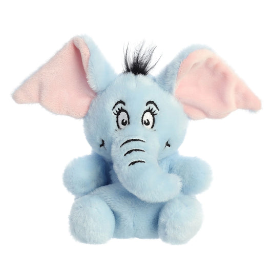 Palm Pals Dr. Seuss Horton 5-inch plush soft toy, a light blue elephant with big pink ears and a tuft of black hair.