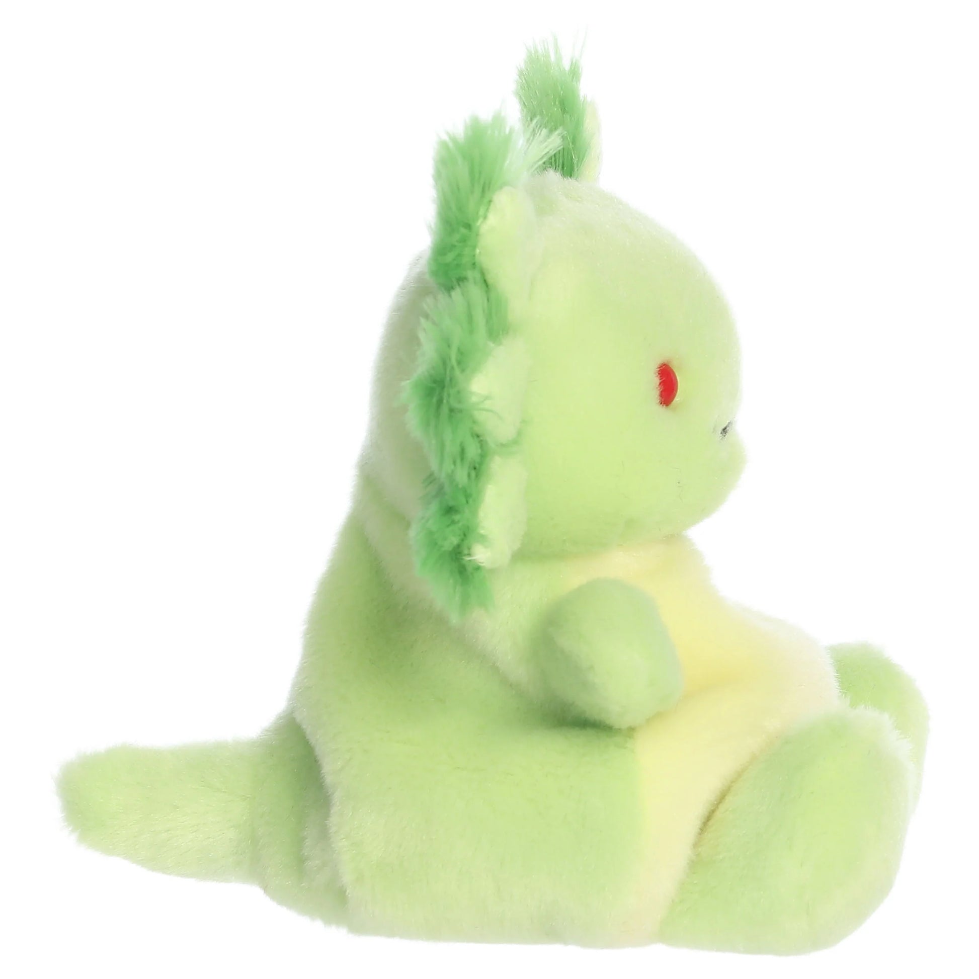 Palm Pals Ecto Radioactive Axolotl mythical plush toy with a bright lime-green body, frilly gills, and red eyes