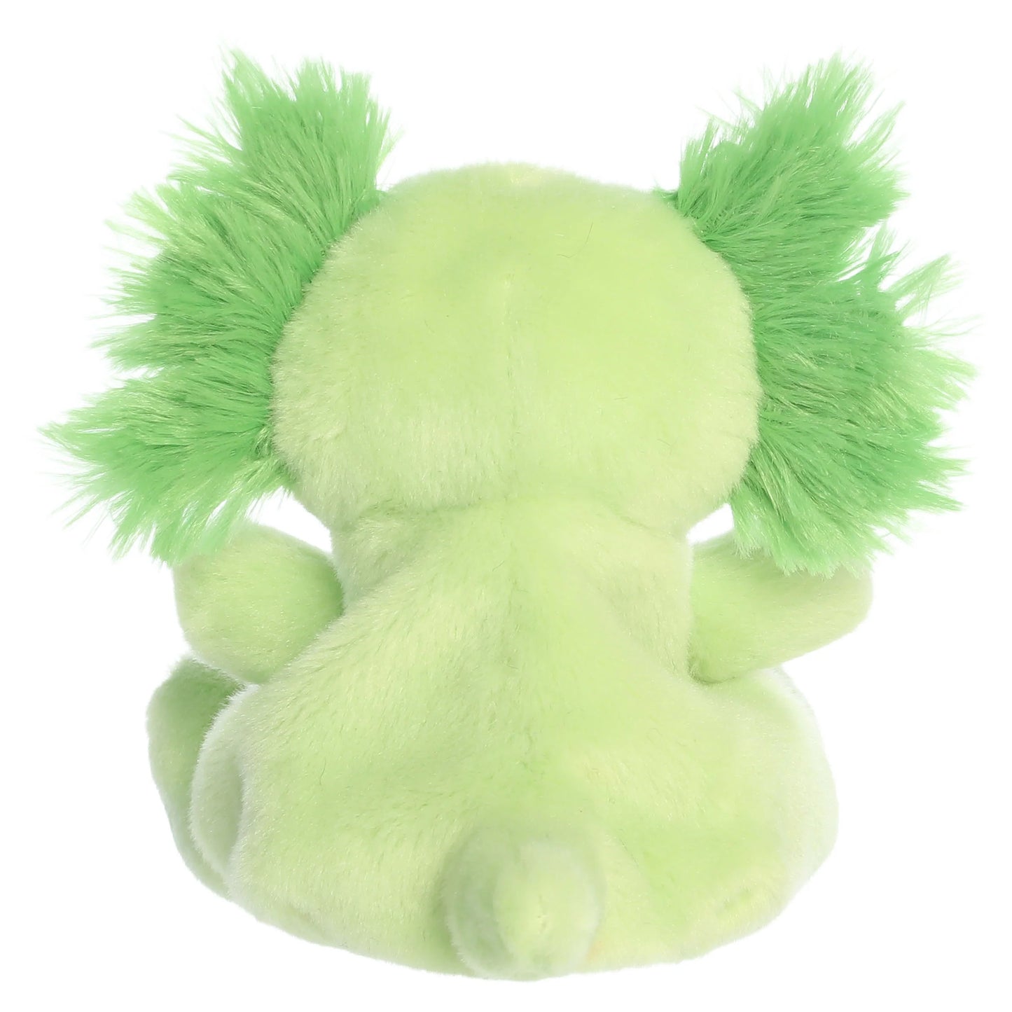 Palm Pals Ecto Radioactive Axolotl mythical plush toy with a bright lime-green body, frilly gills, and red eyes
