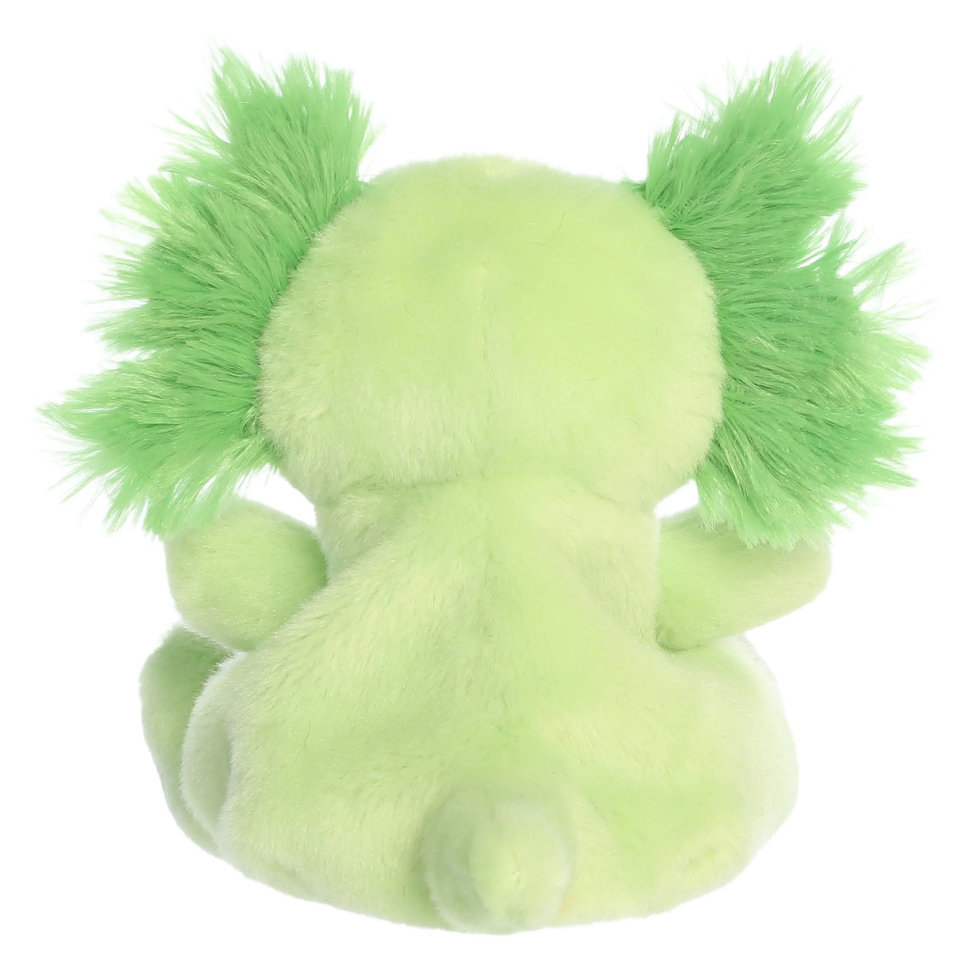 Palm Pals Ecto Radioactive Axolotl mythical plush toy with a bright lime-green body, frilly gills, and red eyes