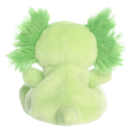 Palm Pals Ecto Radioactive Axolotl mythical plush toy with a bright lime-green body, frilly gills, and red eyes