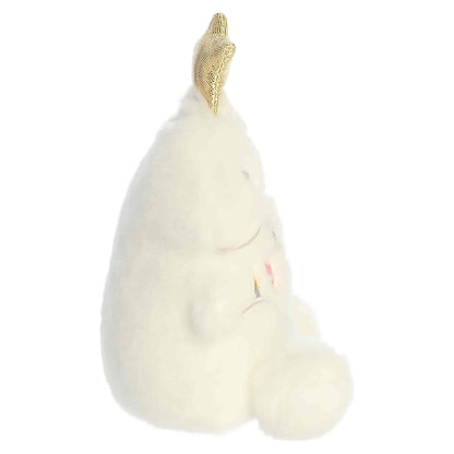 Palm Pals Felicia Christmas Tree 5-inch white plush featuring a gold star topper, embroidered metallic gold and silver ornaments, and string lights.
