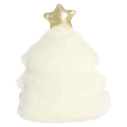 Palm Pals Felicia Christmas Tree 5-inch white plush featuring a gold star topper, embroidered metallic gold and silver ornaments, and string lights.