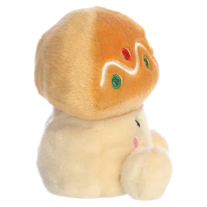 Palm Pals Ginger Cookie Mushroom 4-inch plush with a tan cap decorated with embroidered white icing waves, red and green dots, and a cream stem.