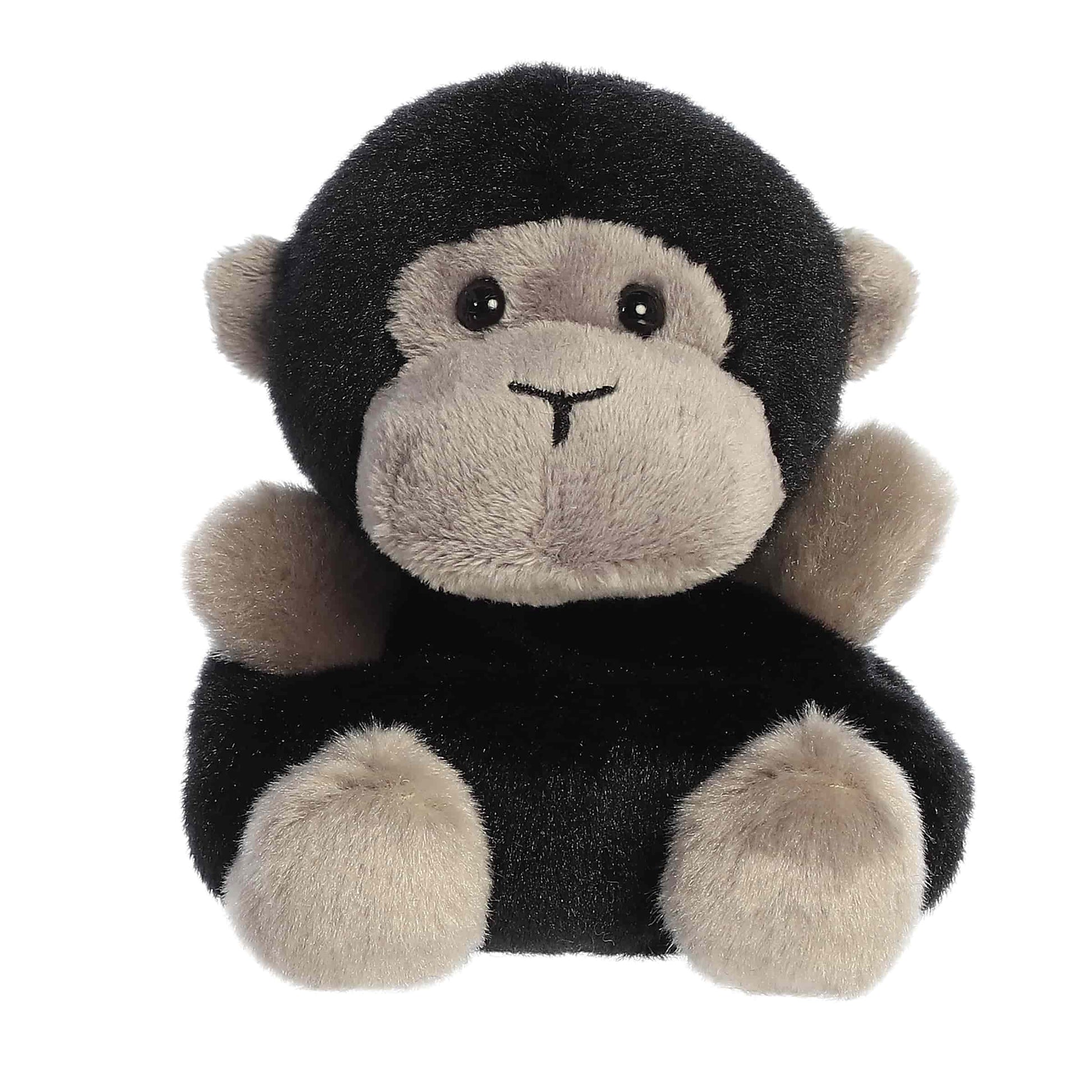 A product photo of the Palm Pals Gunga Gorilla 5-Inch Plush, a dark black stuffed gorilla with a gray face and paws, sitting on a white background.