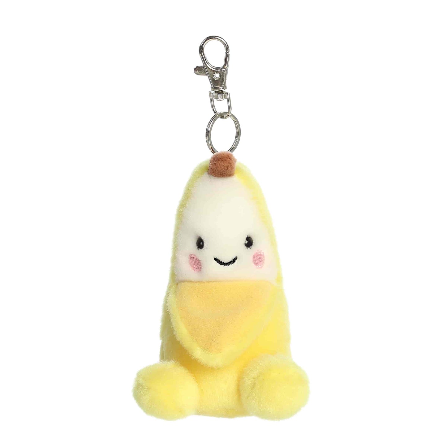 Palm Pals Gwen Banana 4-inch clip-on plush soft toy, a yellow banana with a happy face attached to a clip.