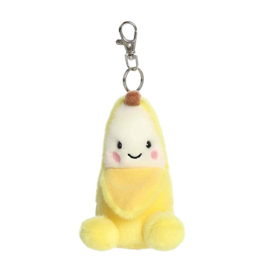 Palm Pals Gwen Banana 4-inch clip-on plush soft toy, a yellow banana with a happy face attached to a clip.