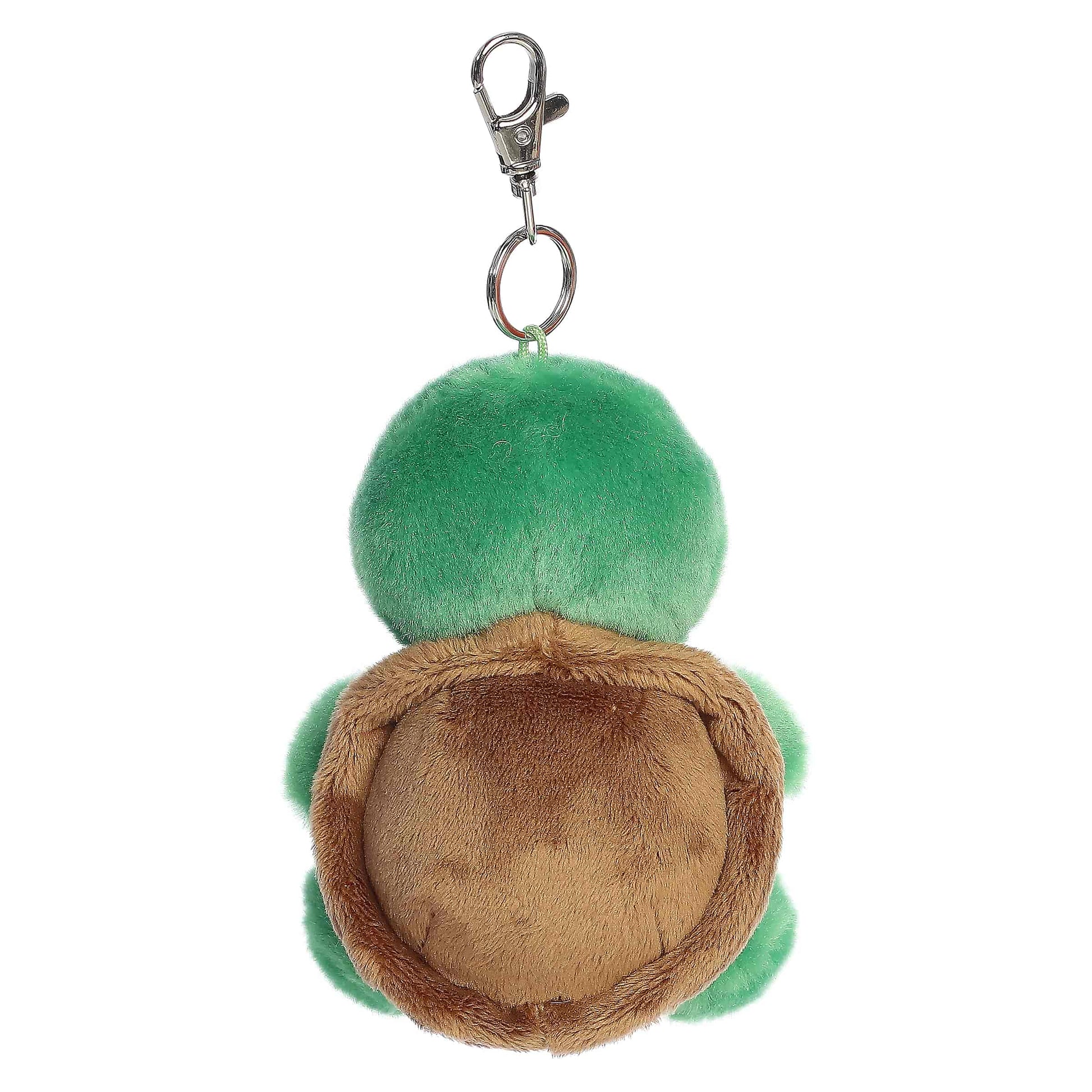 Palm Pals Honu Sea Turtle Clip-On plush featuring a soft green body, light yellow belly, and a metal keychain clip.