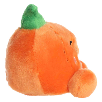 Palm Pals Jackson O' Lantern 4-inch plush pumpkin with an embroidered jack-o'-lantern smile, pink cheeks, and a green stem.