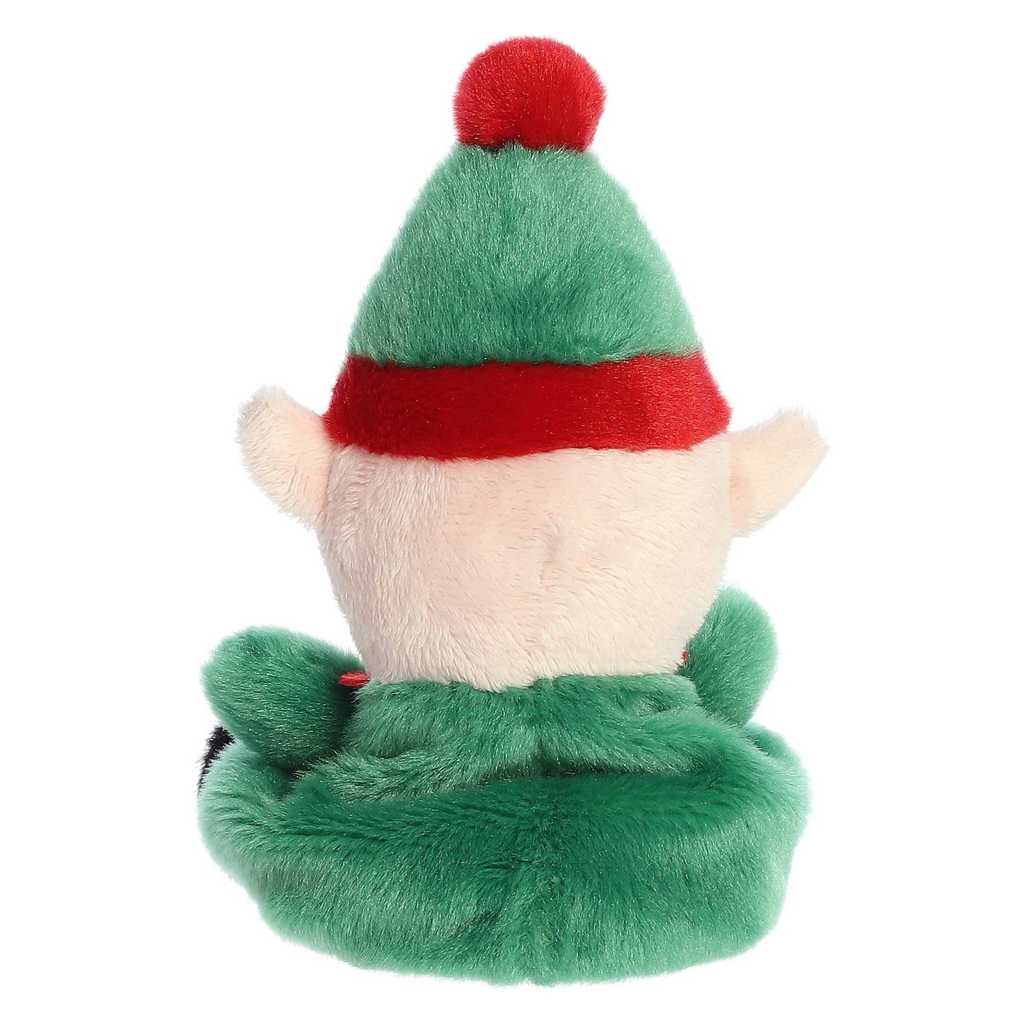 Palm Pals Jolly Elf plush featuring a green body, red collar, black boots, pointed elf ears, and a green hat with a red pom-pom.