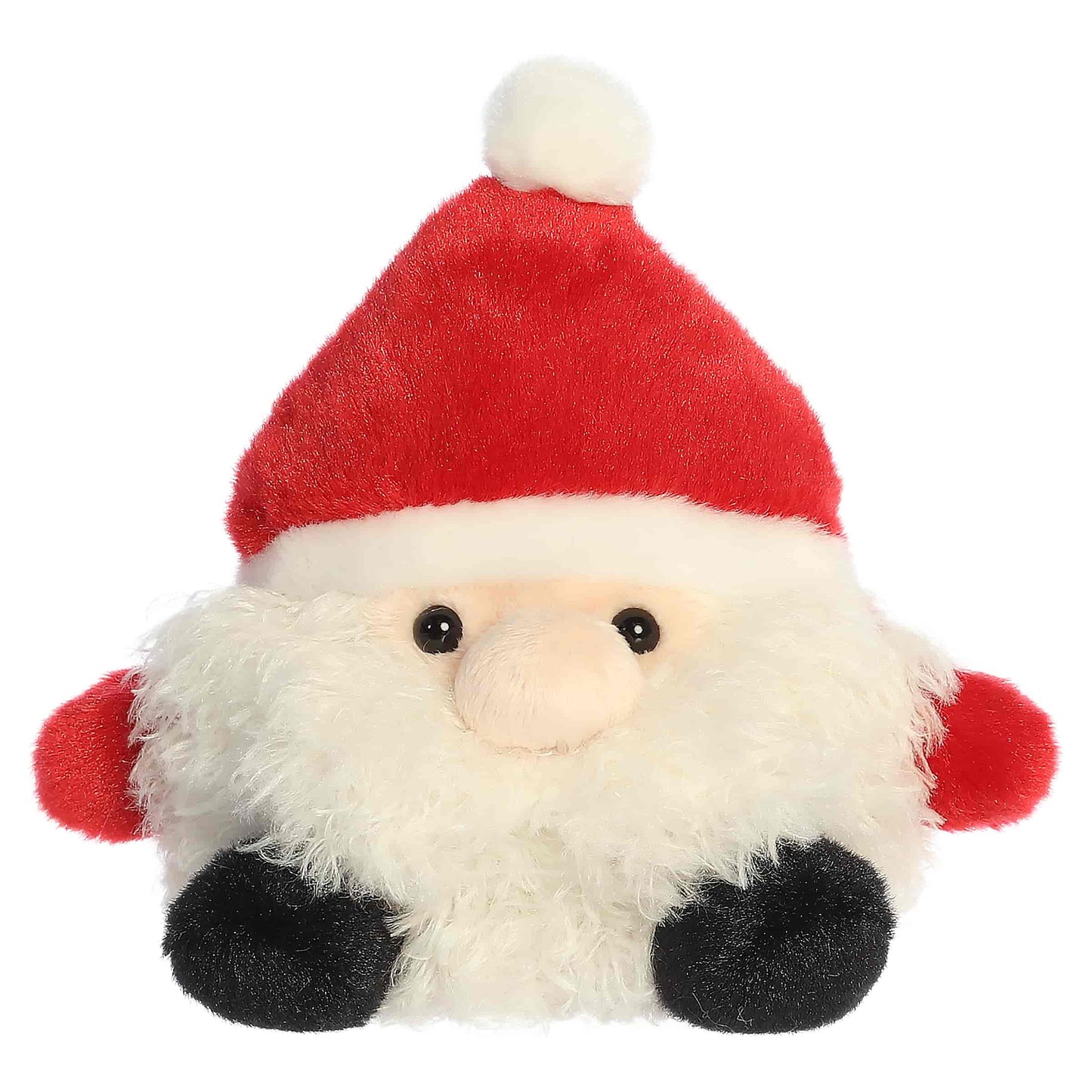 Palm Pals Jolly St. Nick 5-inch Santa Claus plush featuring a fluffy white beard, red Santa hat, red mittens, and black boots.