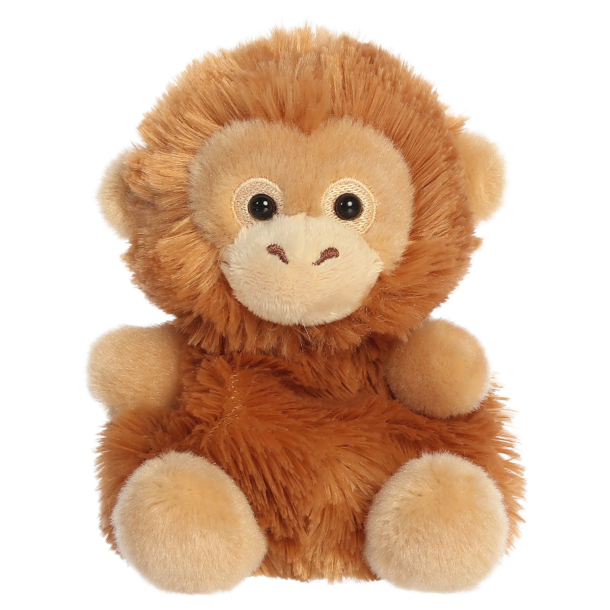 Palm Pals Karen Orangutan plush toy with warm-brown shaggy fur, a gentle smile, and tiny hands and feet