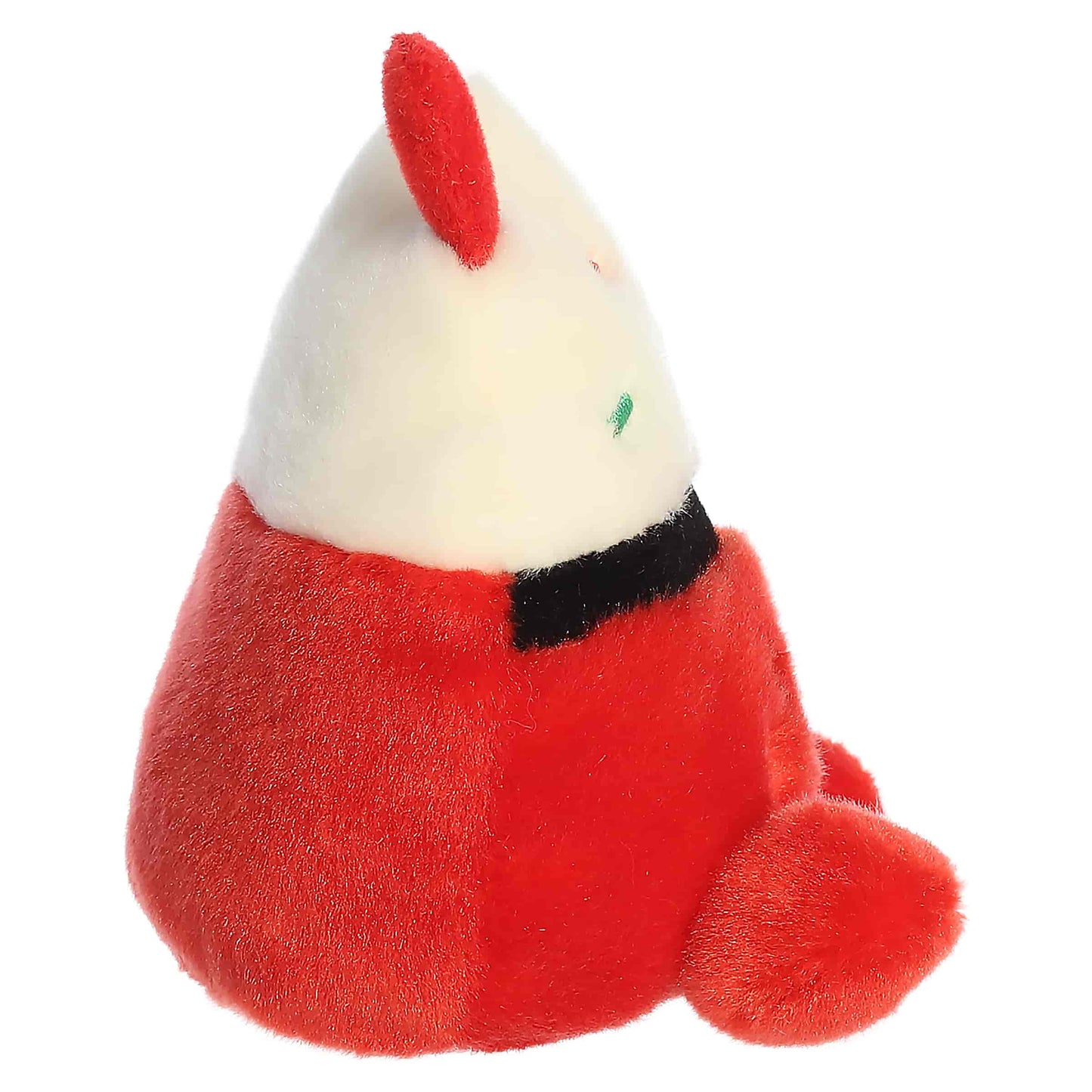 Palm Pals Klaas Santa Cocoa 5.5-inch red plush mug featuring a black Santa belt, fluffy whipped cream top with colorful sprinkles, and a red straw.
