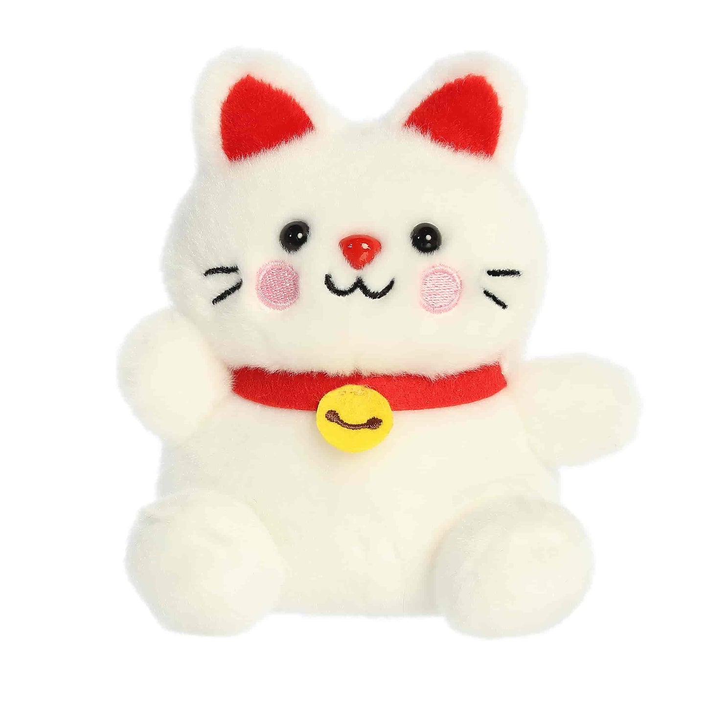 Palm Pals Kota Lucky Cat 5-inch plush, a white Maneki-neko cat with raised paw and red collar.