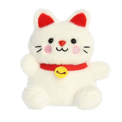 Palm Pals Kota Lucky Cat 5-inch plush, a white Maneki-neko cat with raised paw and red collar.