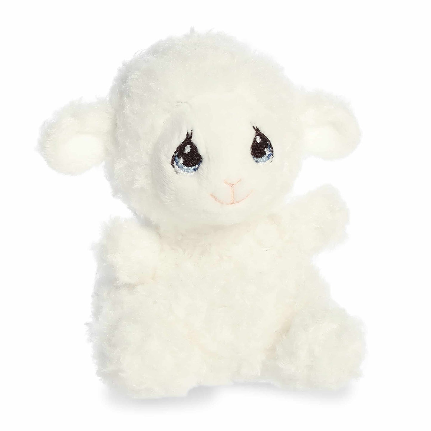 Angled view of Palm Pals Luffie Lamb 5-inch plush soft toy