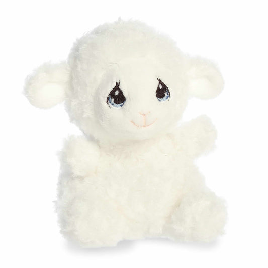 Angled view of Palm Pals Luffie Lamb 5-inch plush soft toy