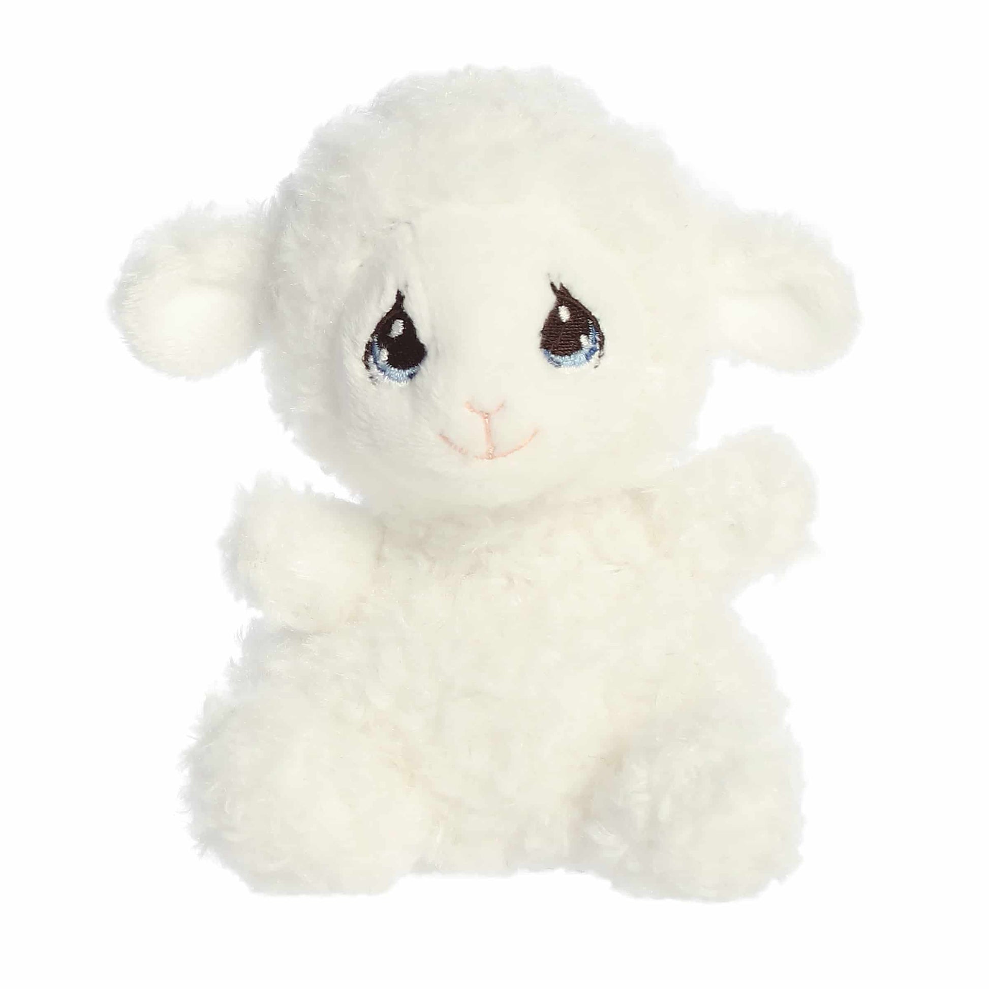 Palm Pals Luffie Lamb 5-inch plush soft toy, a white fluffy lamb with signature Precious Moments teardrop eyes.