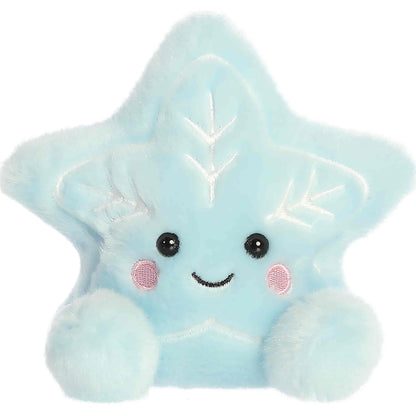 Palm Pals Lumi Snow Star 5-inch icy-blue star plush with silver snowflake embroidered details and pink cheeks.