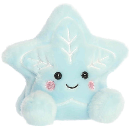 Palm Pals Lumi Snow Star 5-inch icy-blue star plush with silver snowflake embroidered details and pink cheeks.