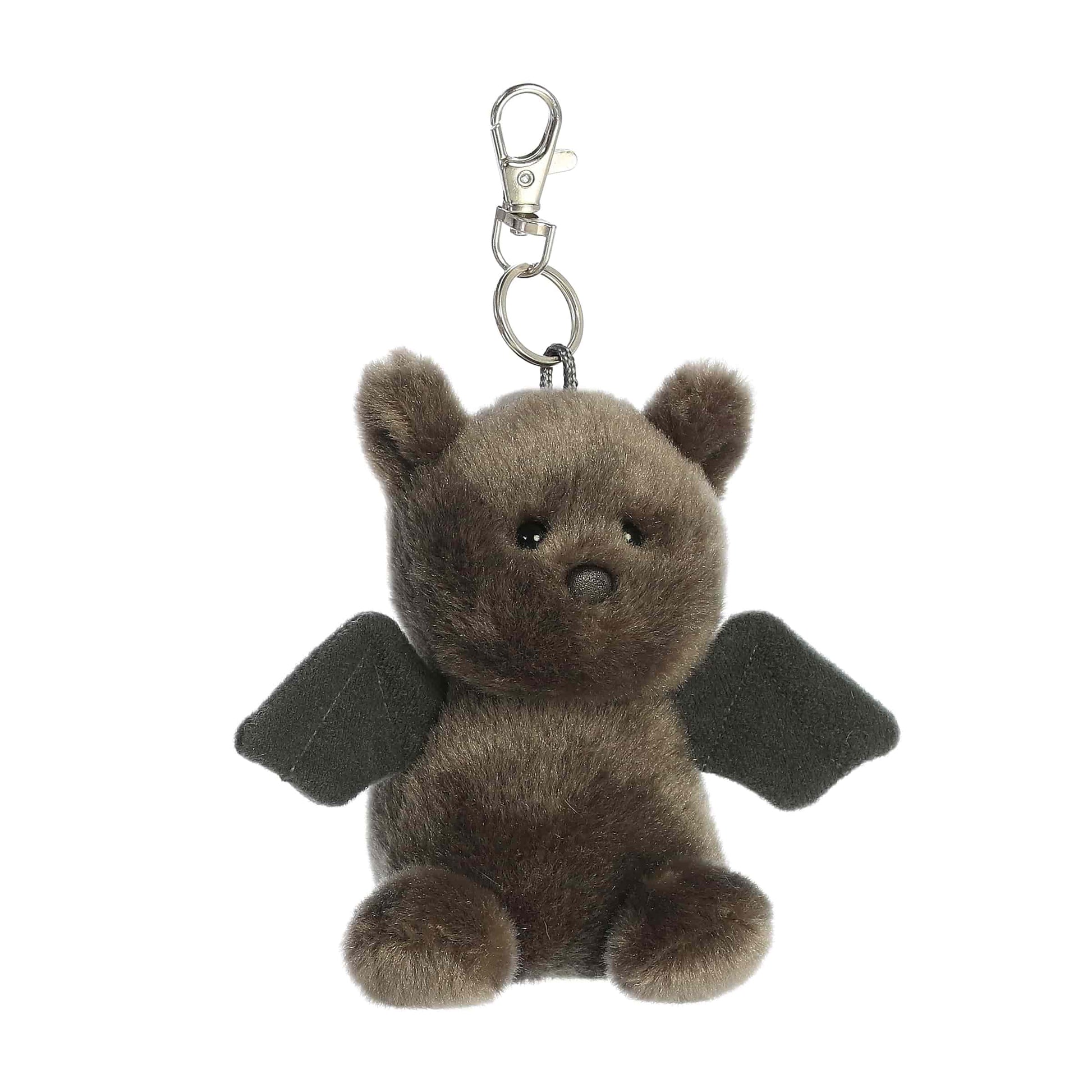 Angled view of Palm Pals Luna Bat, a 4-inch plush clip.