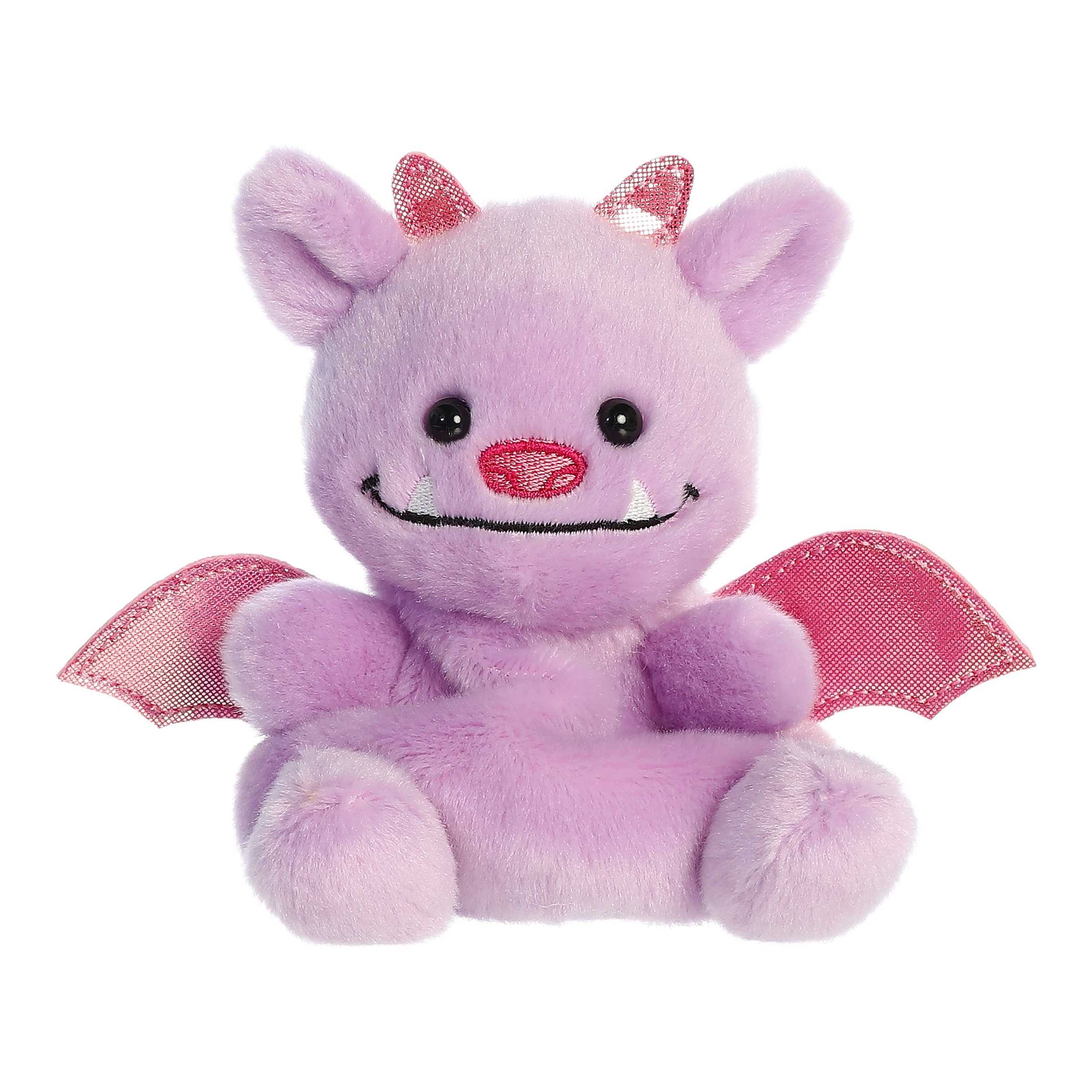 Palm Pals Marbles Gargoyle 6-inch lavender plush featuring sparkly pink wings and horns, an embroidered nose, and little fangs.