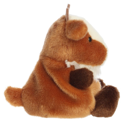 Palm Pals Meadow Goat plush toy with a fluffy brown and white body and tiny horns