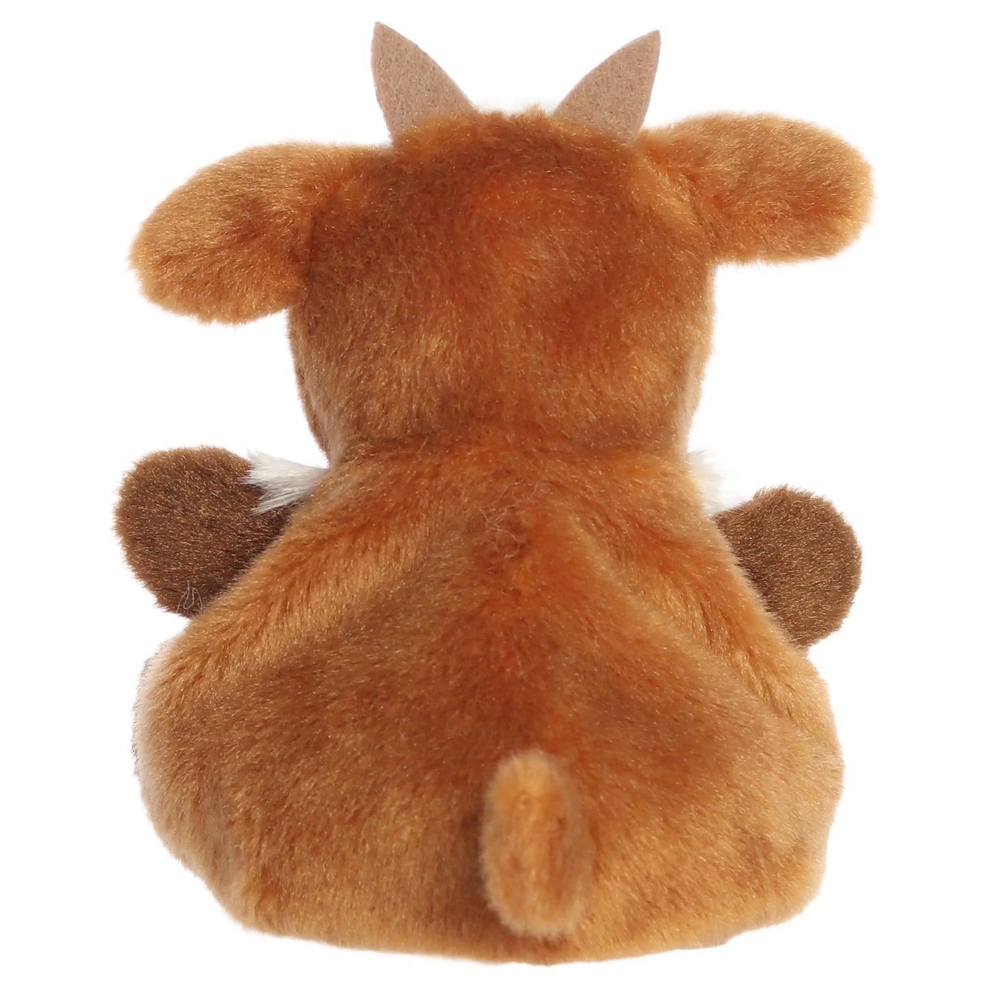 Palm Pals Meadow Goat plush toy with a fluffy brown and white body and tiny horns