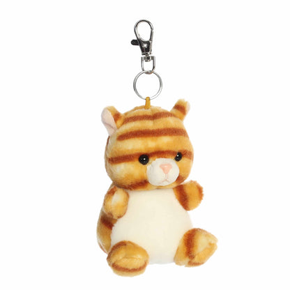 Palm Pals Meow Kitty Clip-On plush featuring an orange striped tabby cat with a white tummy, pink nose, and attached key clip.