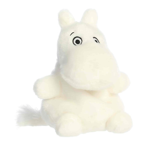Palm Pals Moomin 5-inch plush soft toy, a round white character with a sweet smile in a sitting pose.