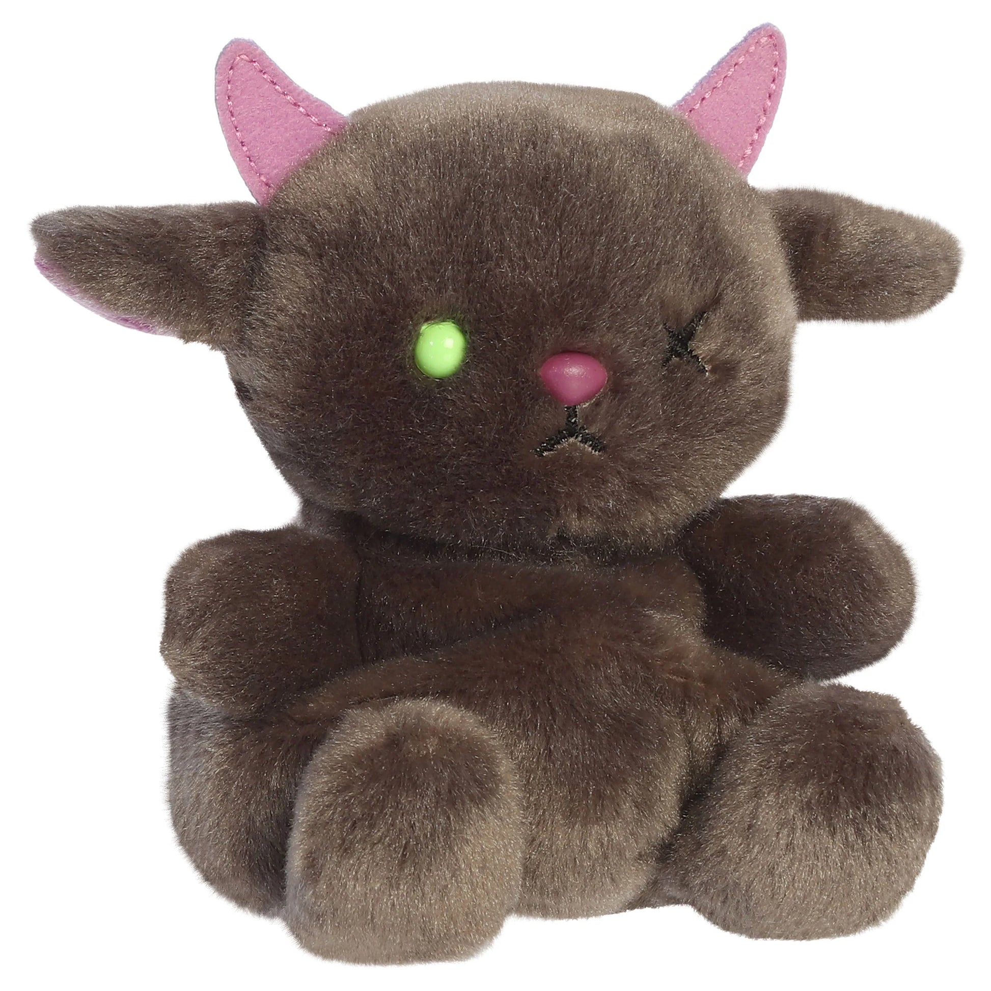 Palm Pals Murk Monster mythical plush toy with a smoky gray body, pink horns, and a single green eye